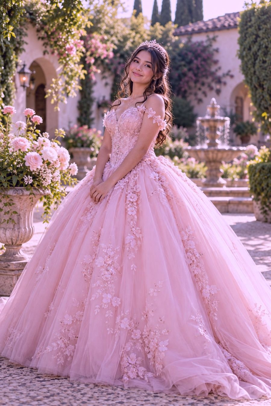 Isabella con su vestido de XV años